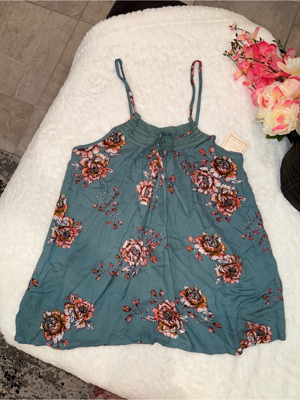 2 x 20$ Japna Teal Blue Floral Spaghetti-Strap Camisole Size L